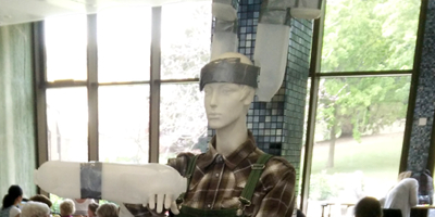 The wearable cow aggregates on a mannequin