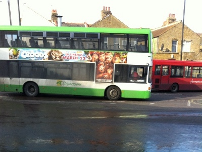 Bus moving from shadow to sun